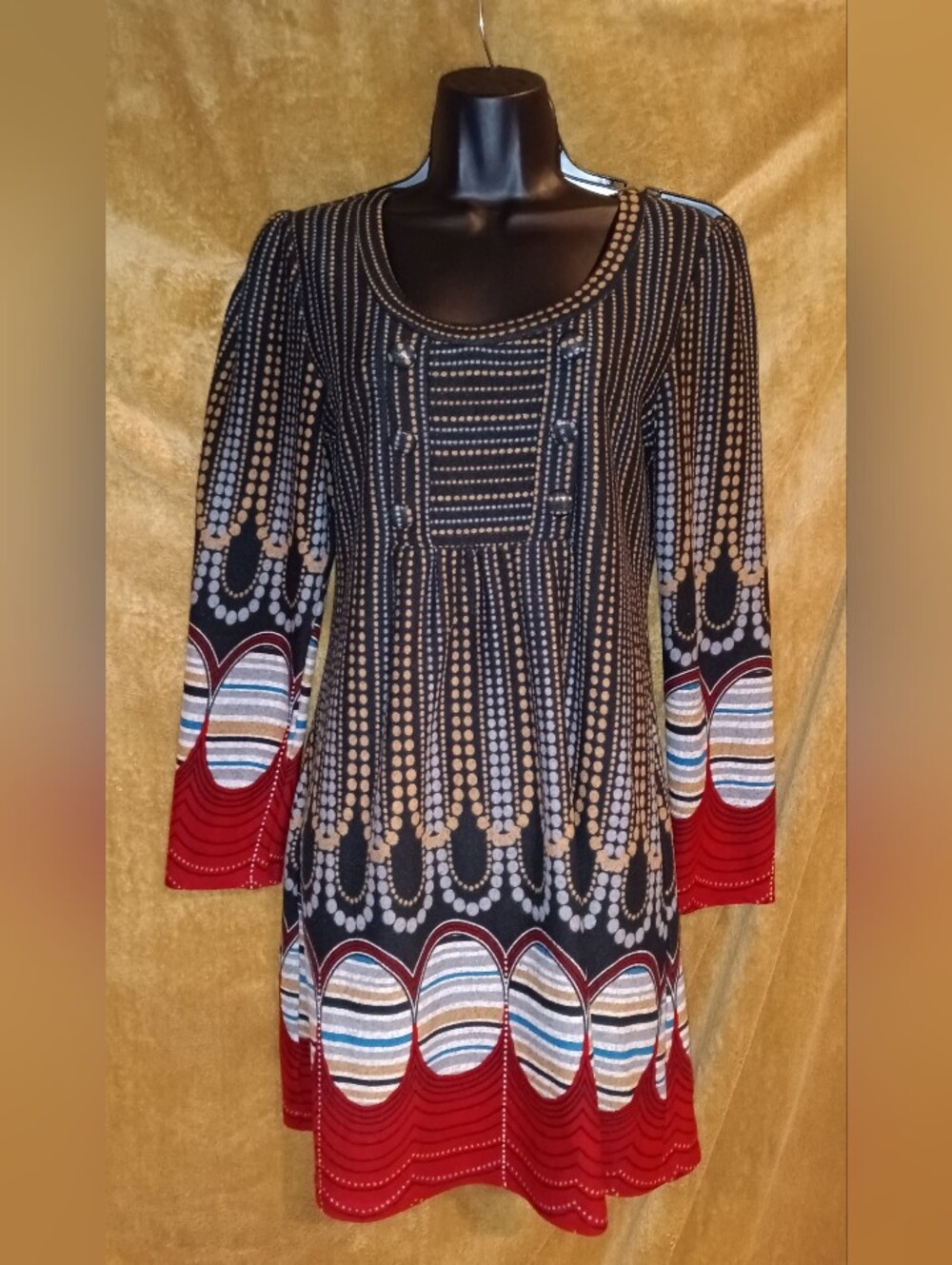 Aryeh Black & Red Print Long Sleeve Tunic Dress
